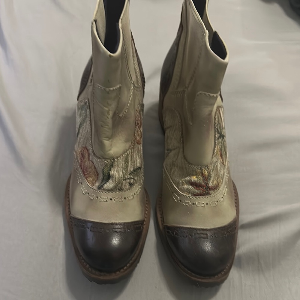 Floral Embroidered Leather Ankle Boots